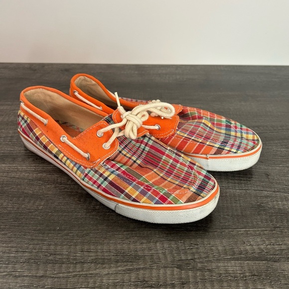 Aloha Island Shoes - Colorful Preppy & Whimsical Orange Plaid Boat Shoes